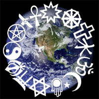 Earth plus religious symbols